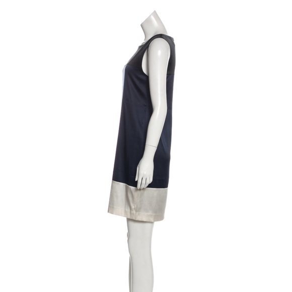 * THEORY Silk Colorblock Dress Theory Navy Ivory - Picture 3 of 4